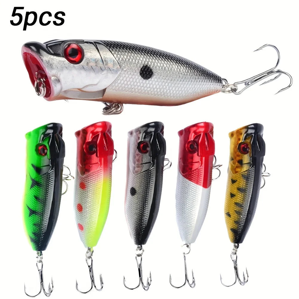 Leurres Popper Topwater 6,5 Cm 12 G Lot De 5