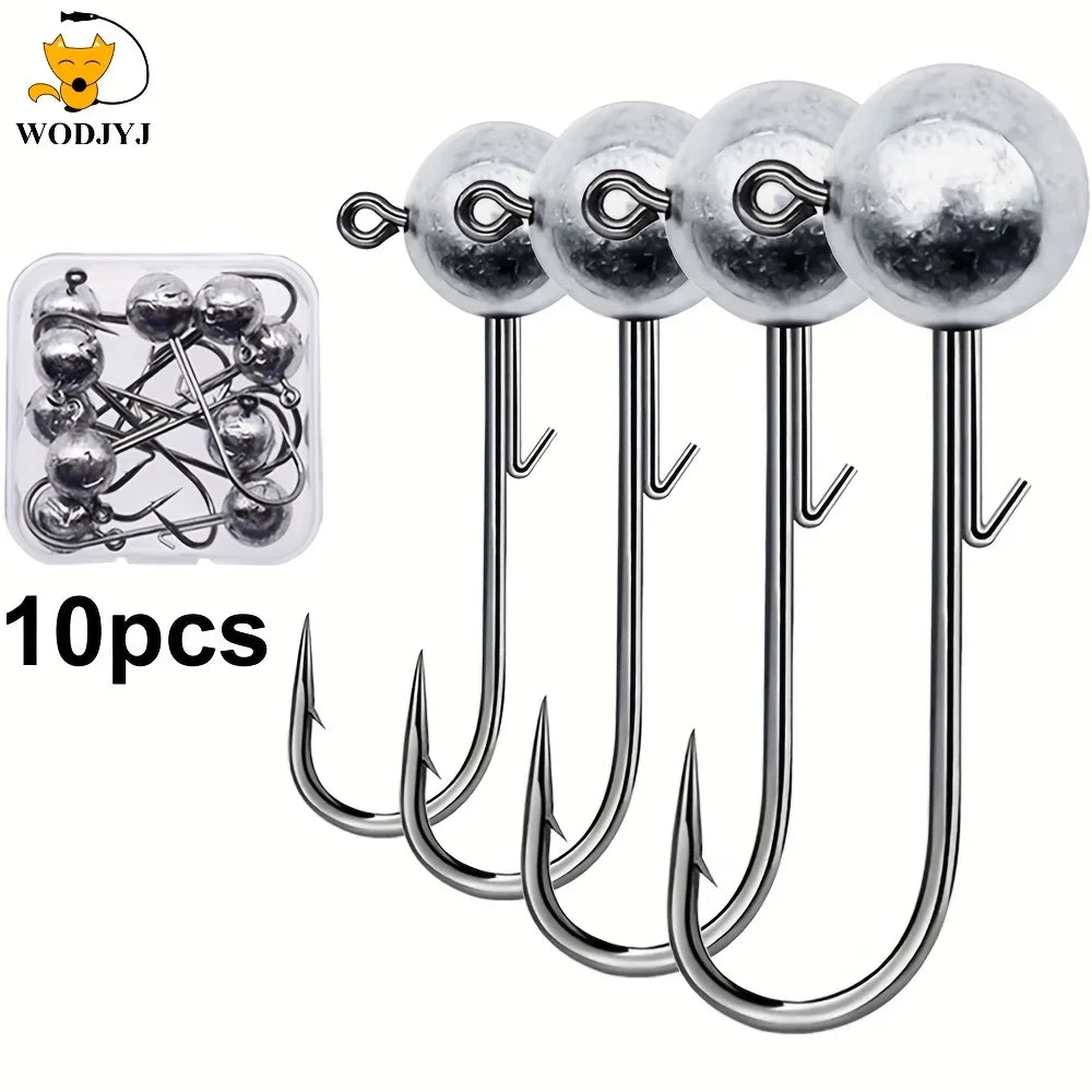 Lot de 10 Hameçons Jig Tête Ronde à Longue Tige