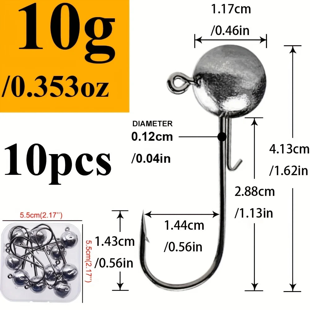 Lot de 10 Hameçons Jig Tête Ronde à Longue Tige — 10 g 10 Pièces, photo 8