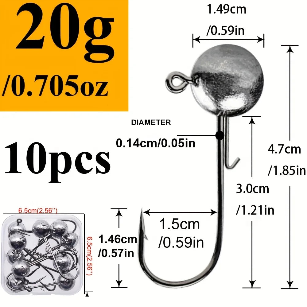 Lot de 10 Hameçons Jig Tête Ronde à Longue Tige — 20 g 10 Pièces, photo 10