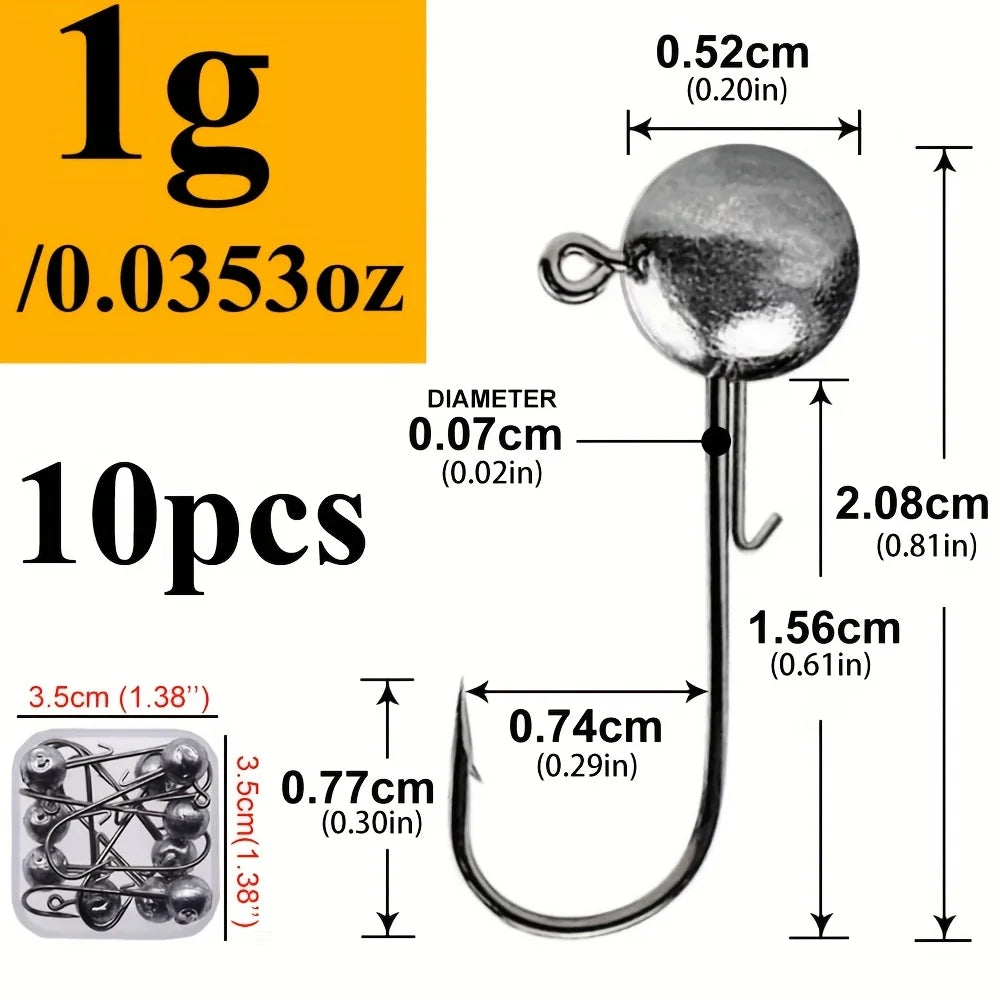 Lot de 10 Hameçons Jig Tête Ronde à Longue Tige — 1 g 10 Pièces, photo 11