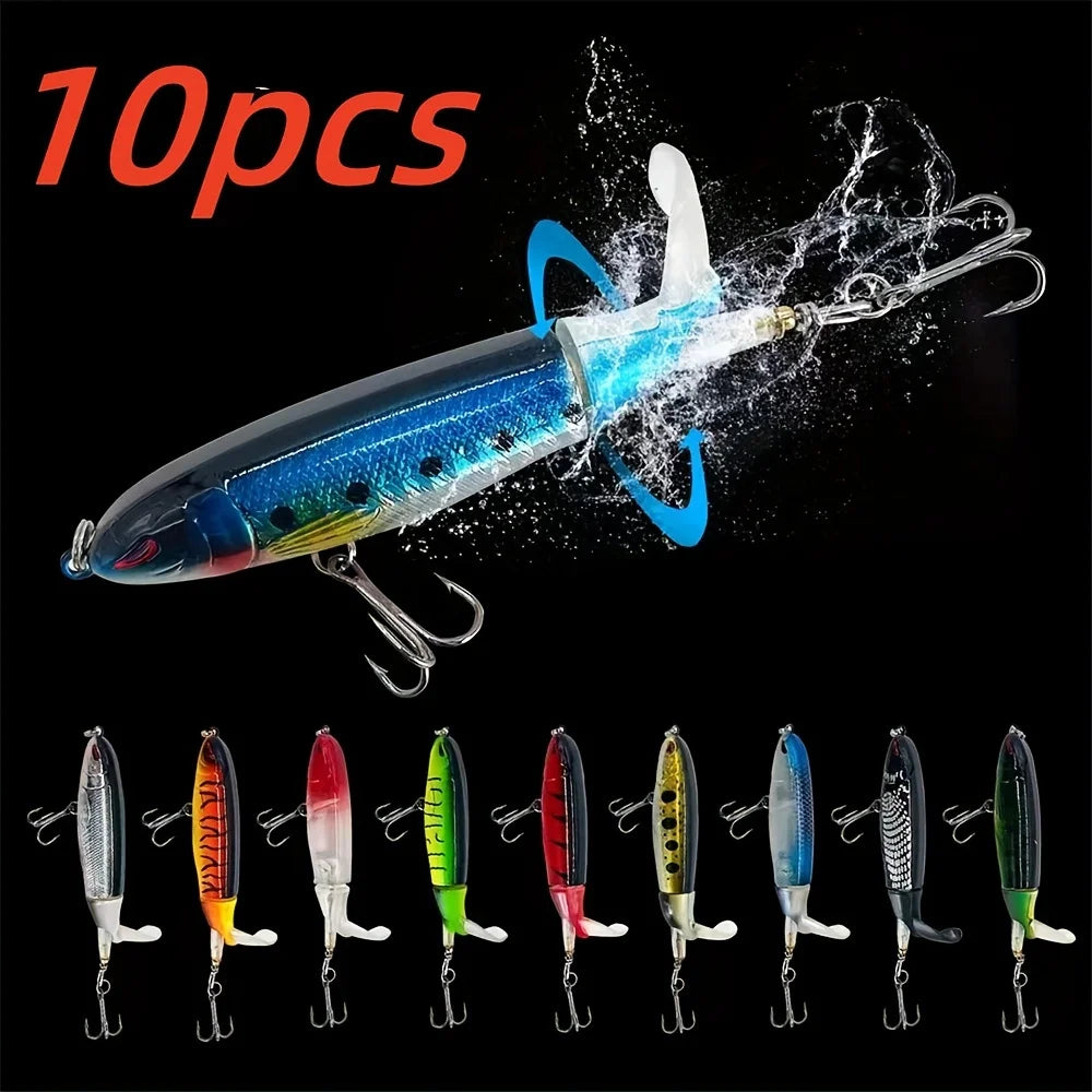 Lot De 10 Leurres De Pêche Popper À Queue Rotative