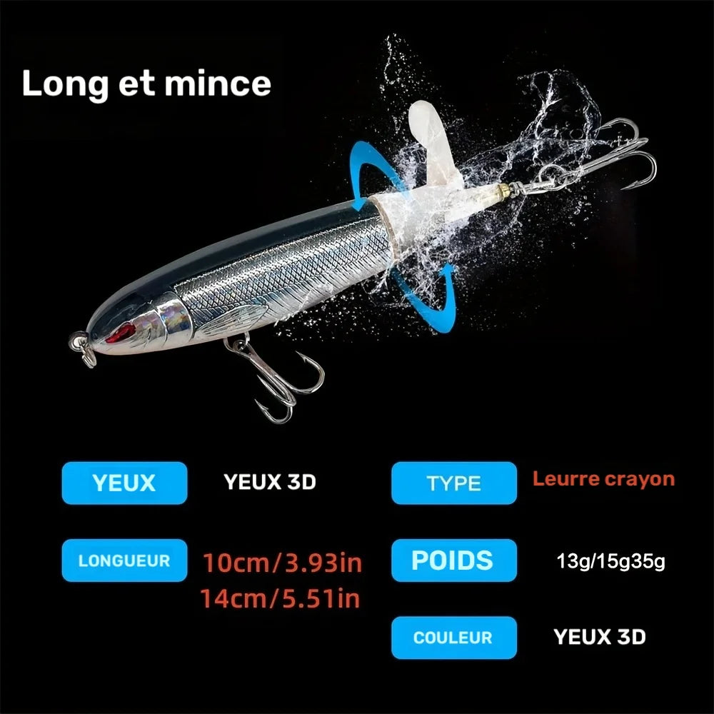 Lot De 10 Leurres De Pêche Popper À Queue Rotative — photo 3