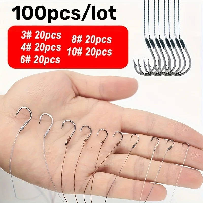 Lot de 100 Hameçons Pré-Montés avec Bas de Ligne