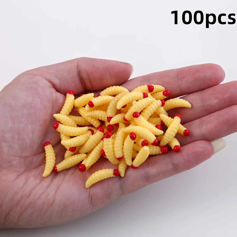 Lot De 100 Leurres Souples Vermiformes À Tête Rouge — Jaune Tête Rouge 100 Pièces, photo 6