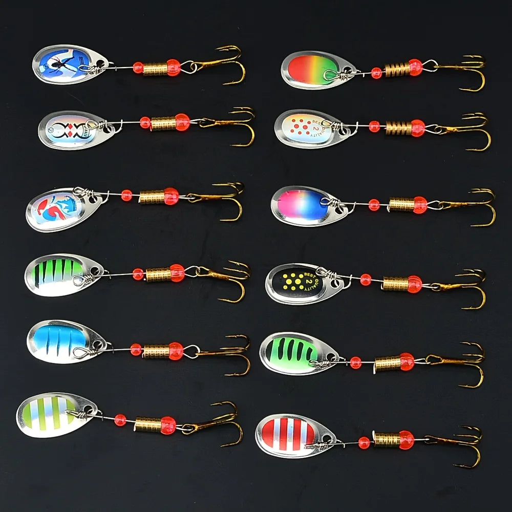 Lot De 12 Leurres Spinner Baits avec Hameçons Triples