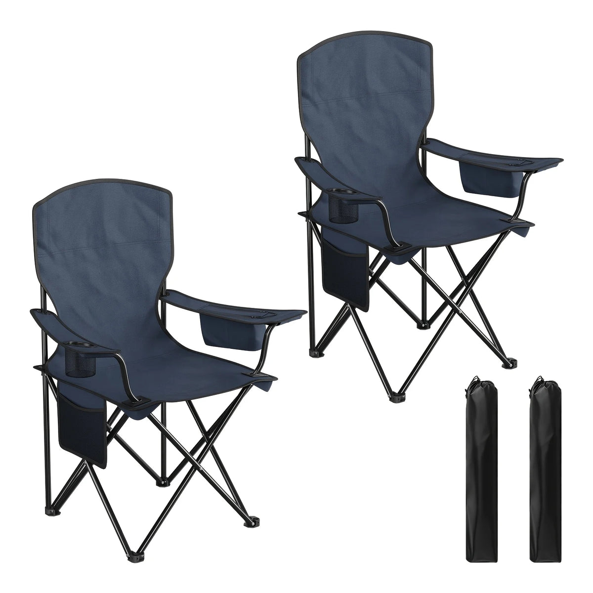 Lot De 2 Chaises De Camping Pliantes Hautes — Bleu Marine 2 Pièces, photo 8