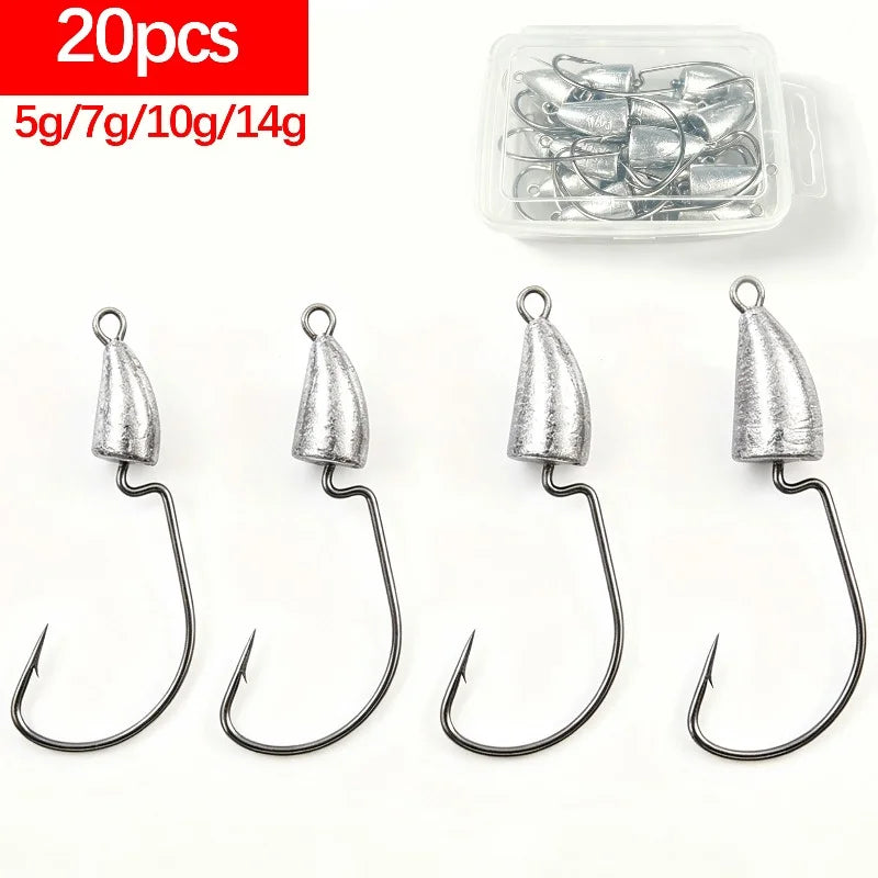 Lot De 20 Têtes Plombées De Pêche Avec Hameçons Barbelés