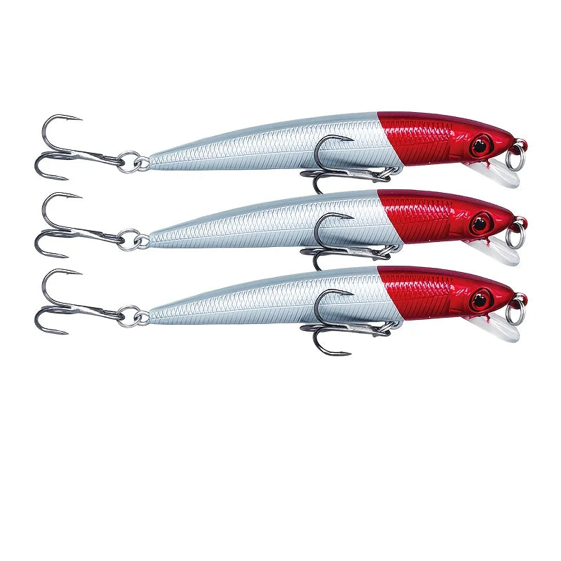 Lot de 3 Leurres Vairon Flottants à Tête Rouge
