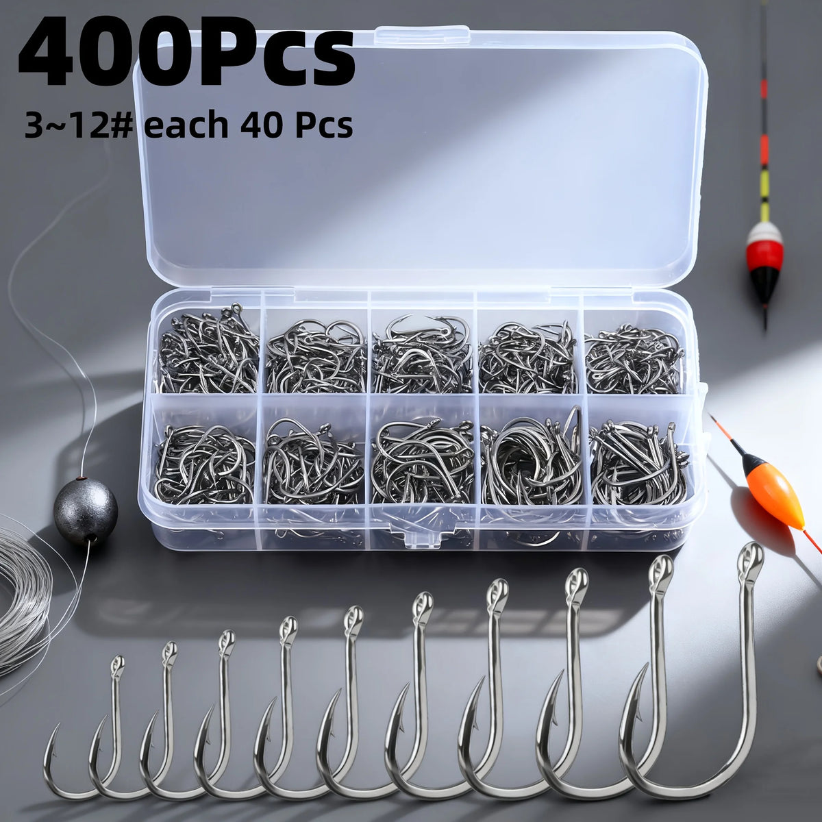 Lot de 400 Hameçons en Acier Carbone avec Boîte