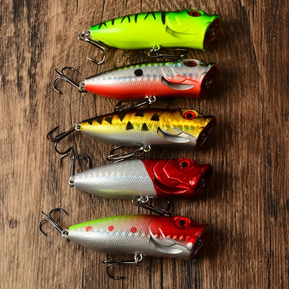 Lot De 5 Leurres Popper Flottants 6,5 Cm