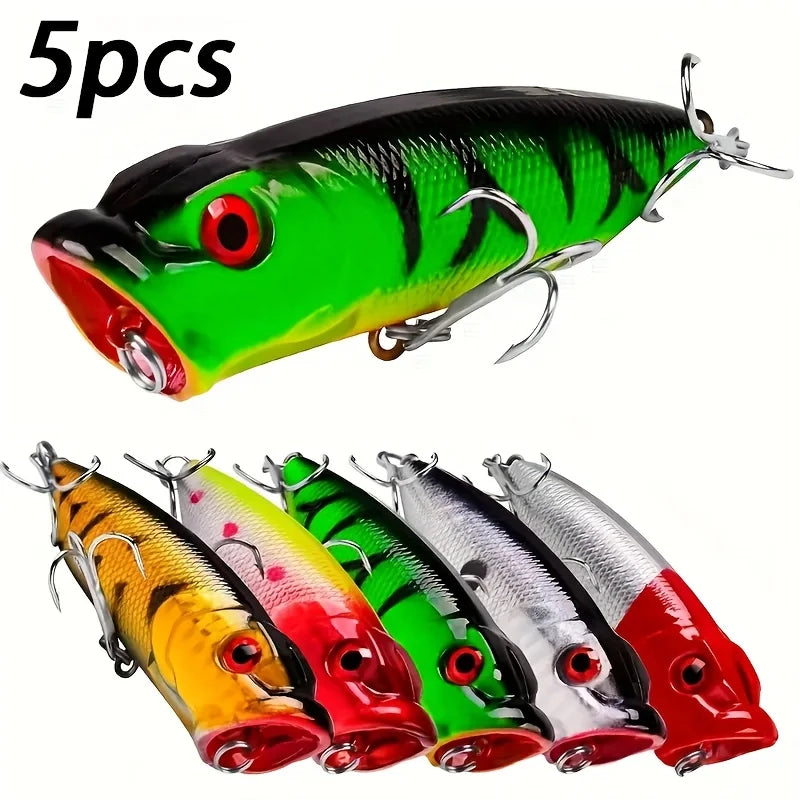 Lot De 5 Leurres Popper Flottants En PVC