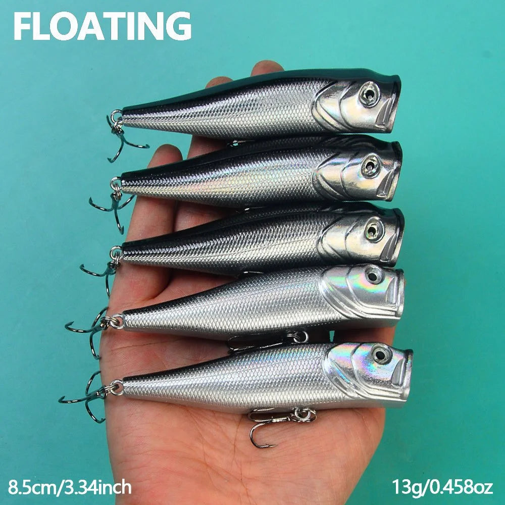 Lot De 5 Leurres Popper Gris À Surface Éclatante — photo 2
