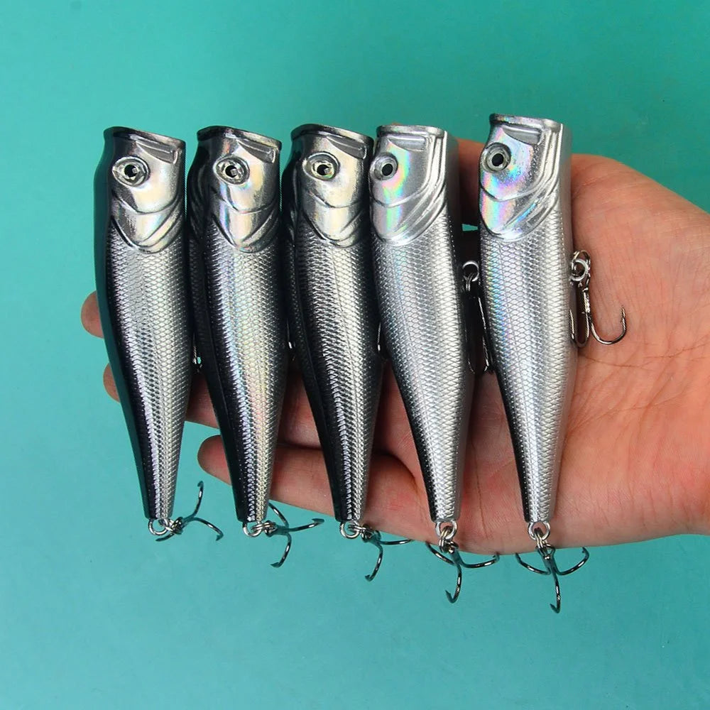 Lot De 5 Leurres Popper Gris À Surface Éclatante — photo 3