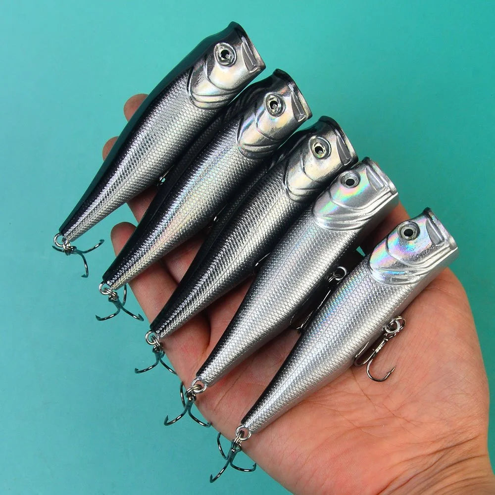 Lot De 5 Leurres Popper Gris À Surface Éclatante — photo 4