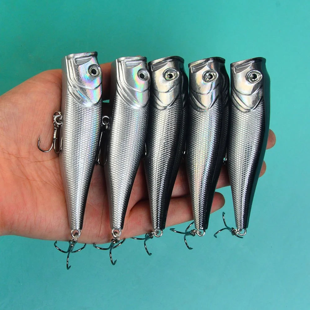 Lot De 5 Leurres Popper Gris À Surface Éclatante — photo 5
