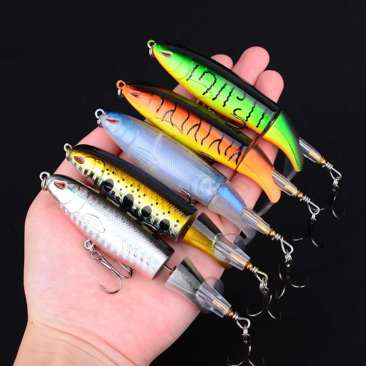 Lot De 5 Leurres Popper Topwater À Hélice — Lot 5 Leurres Couleurs Variées A, photo 5