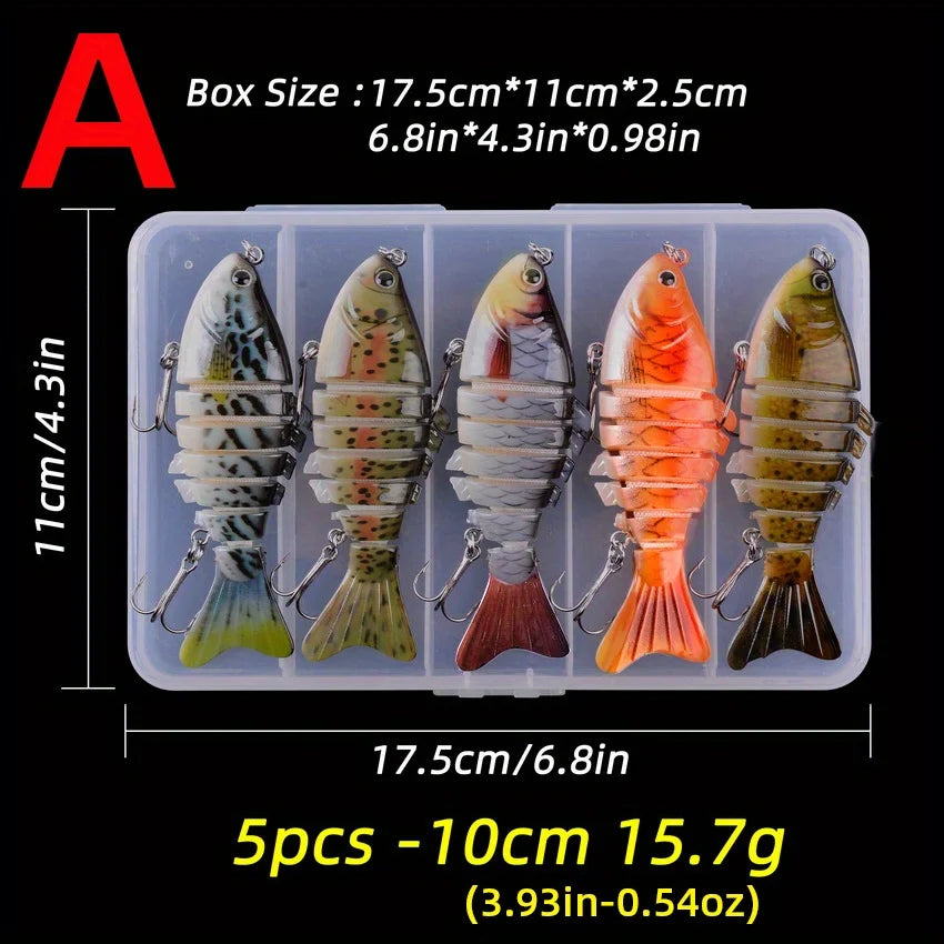 Lot de 5 Leurres Souples Multi-Sections pour Brochet — Motif A 5 Pièces Avec Boîte, photo 12