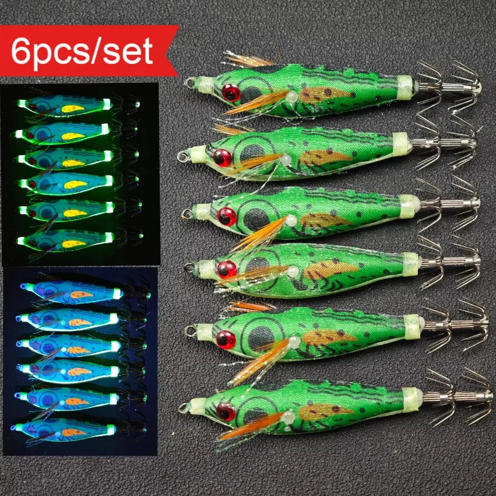 Lot De 6 Leurres EGI Calmar Phosphorescents