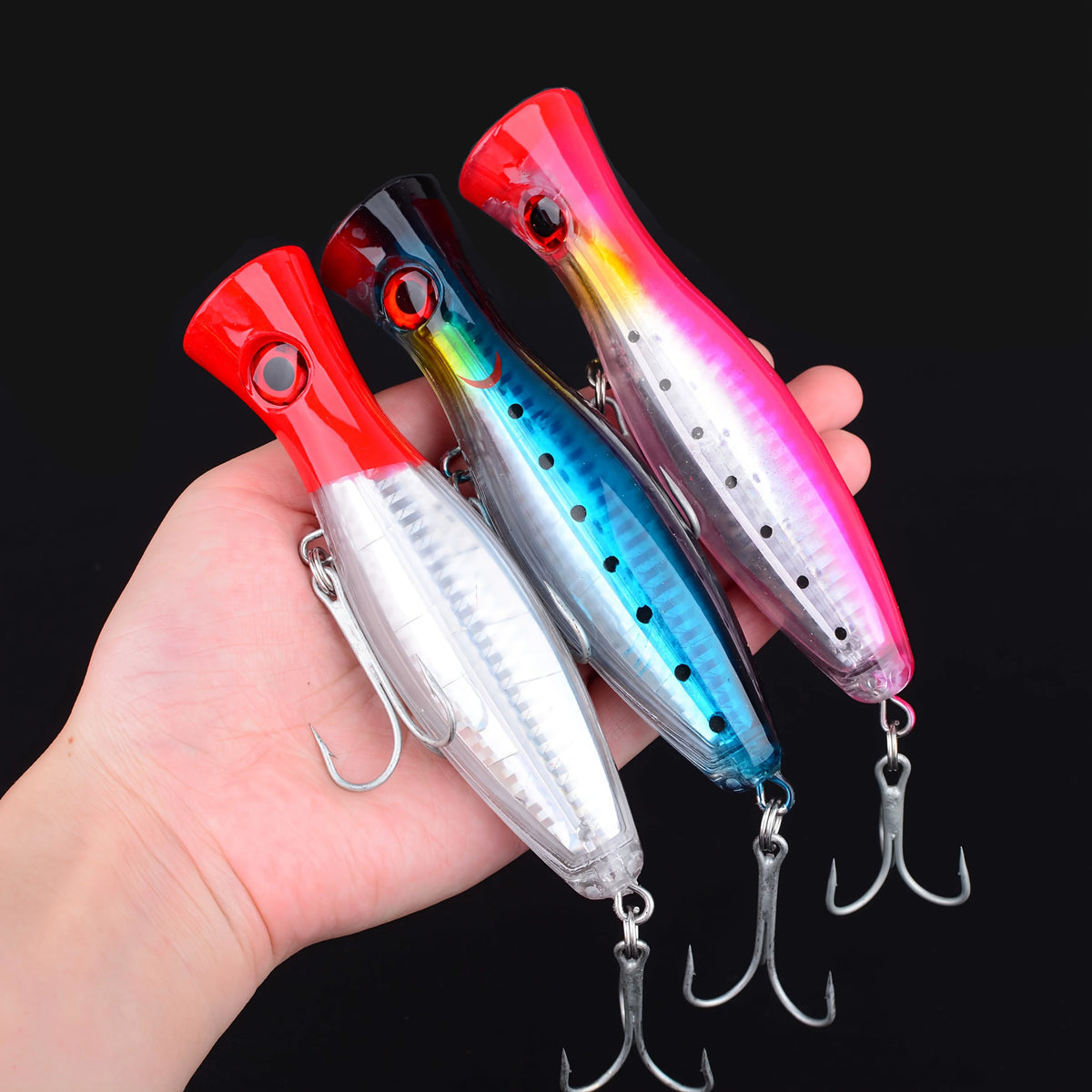 Lot de 6 Leurres Popper pour Pêche en Eau Salée