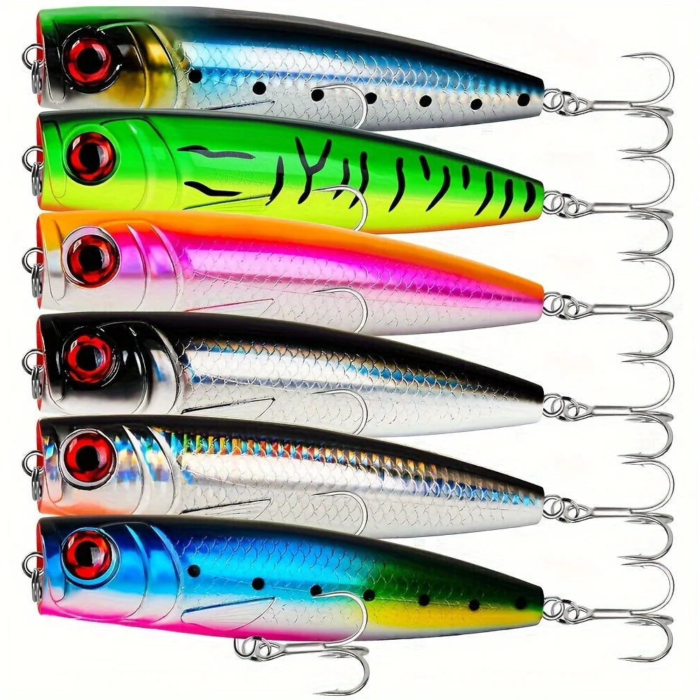 Lot De 6 Leurres Popper Topwater 59 G