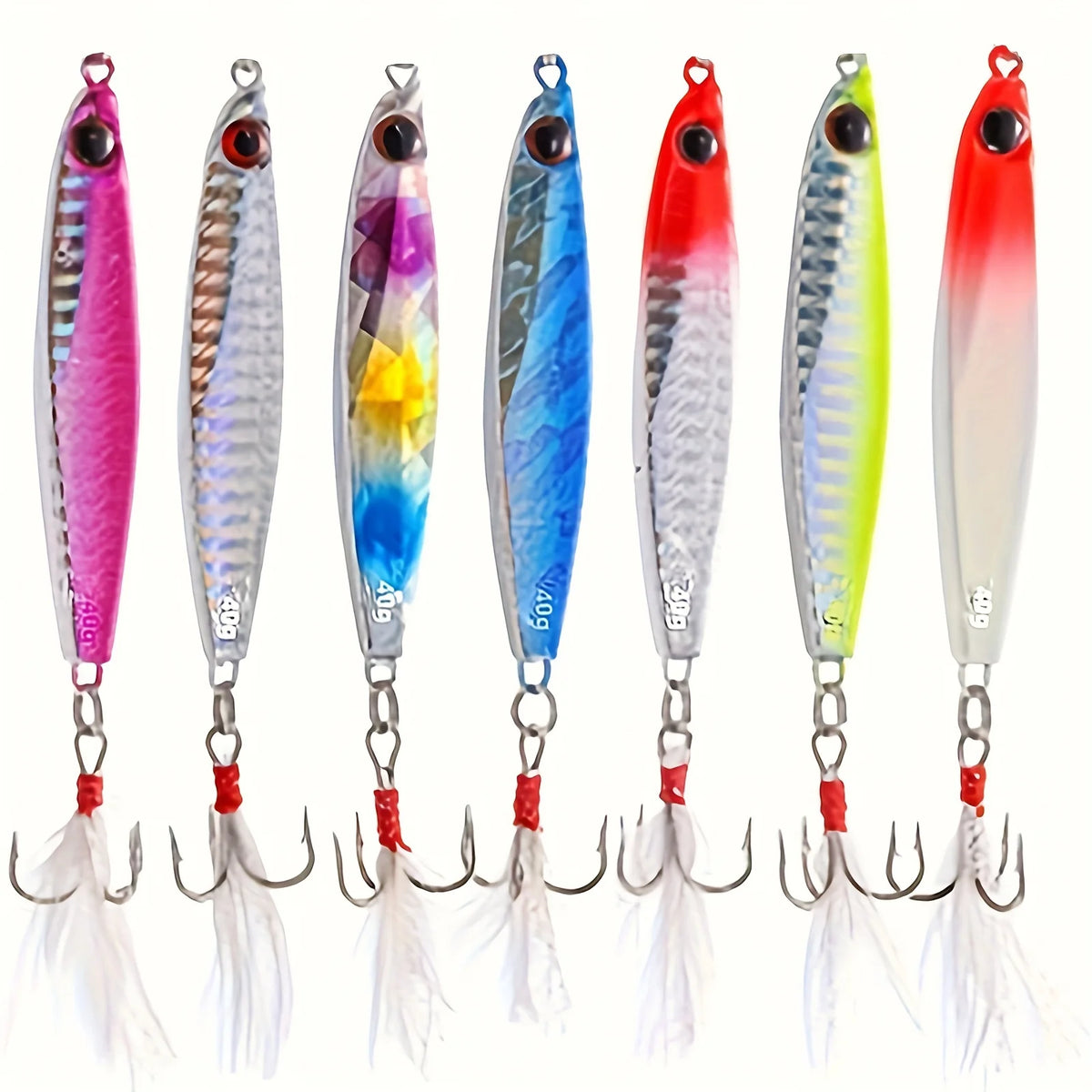 Lot De 7 Leurres De Pêche En Métal Avec Hameçon Triple