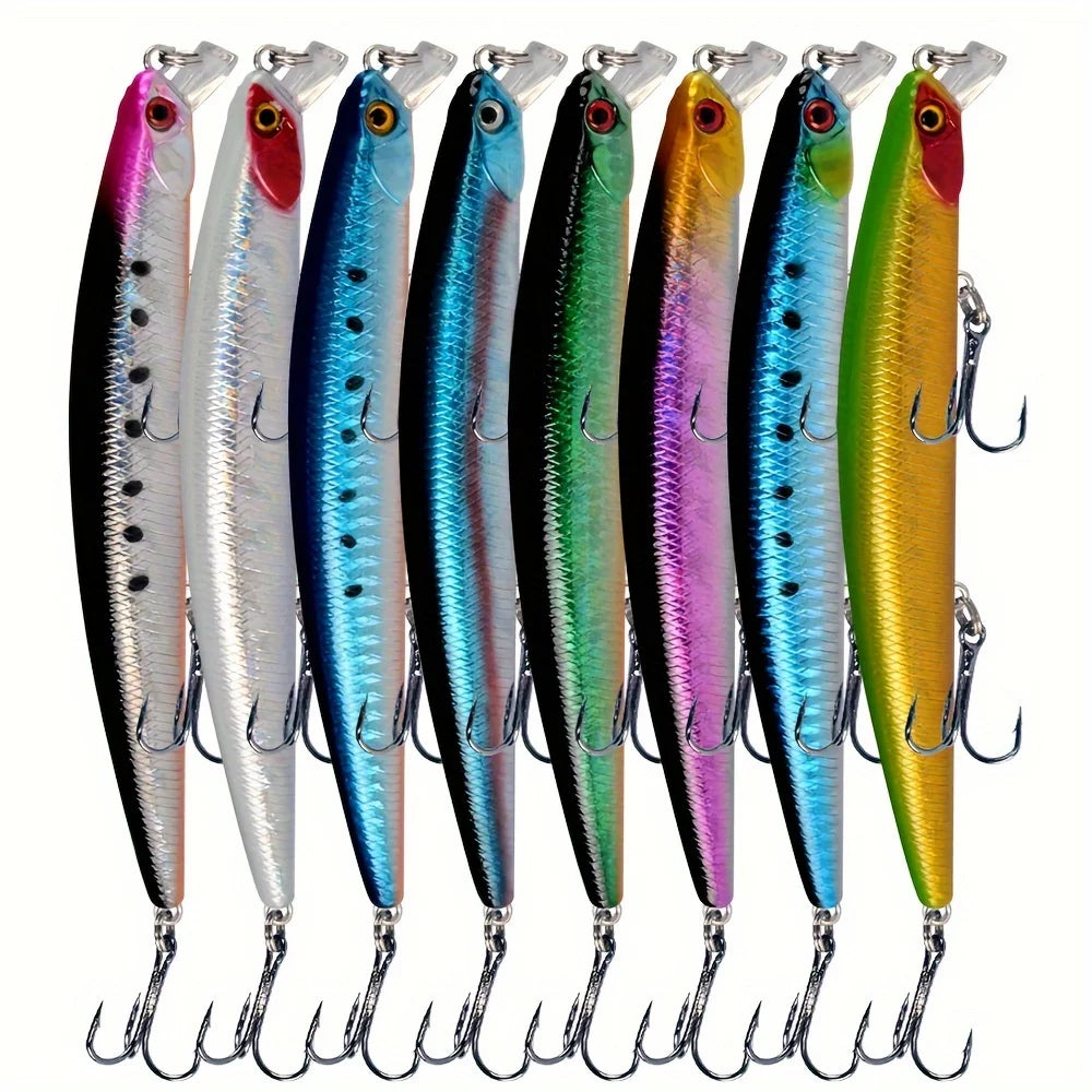 Lot De 8 Leurres Minnow Flottants À Yeux 3D