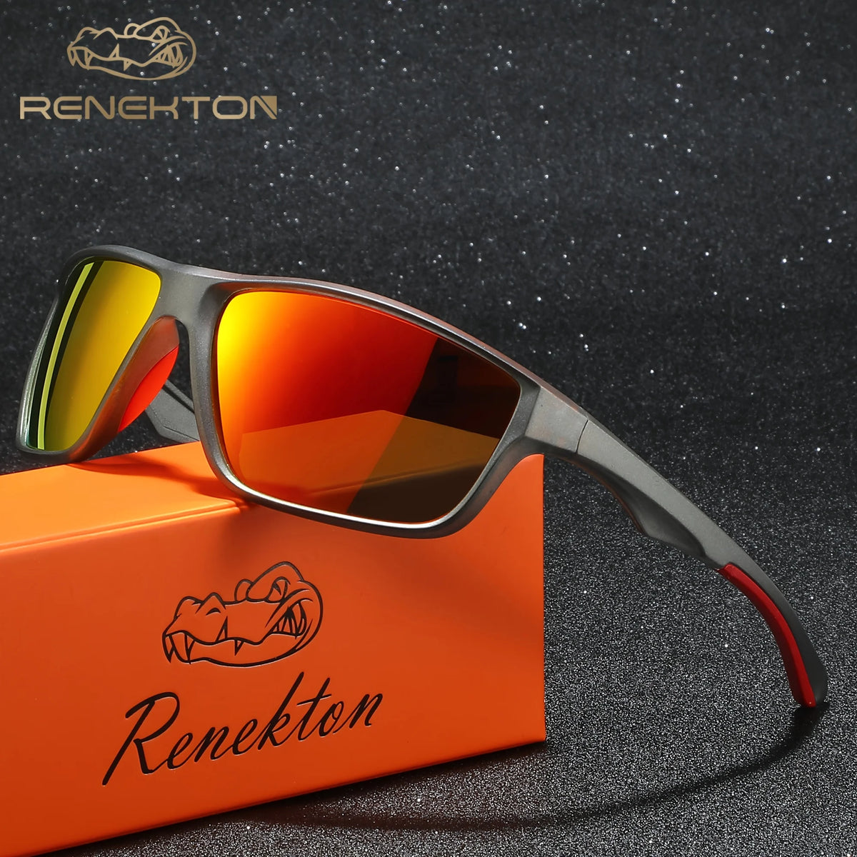 Lunettes de Soleil Polarisées Gris Dégradé pour Homme — Gris Monture Rouge