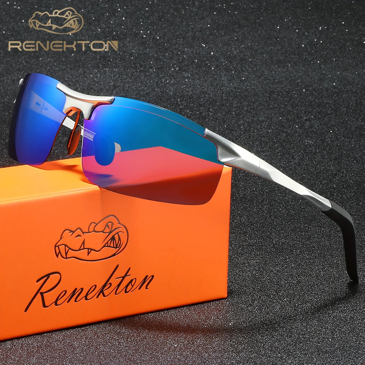 Lunettes de Soleil Polarisées Sans Monture en Alliage — Bleu Argenté