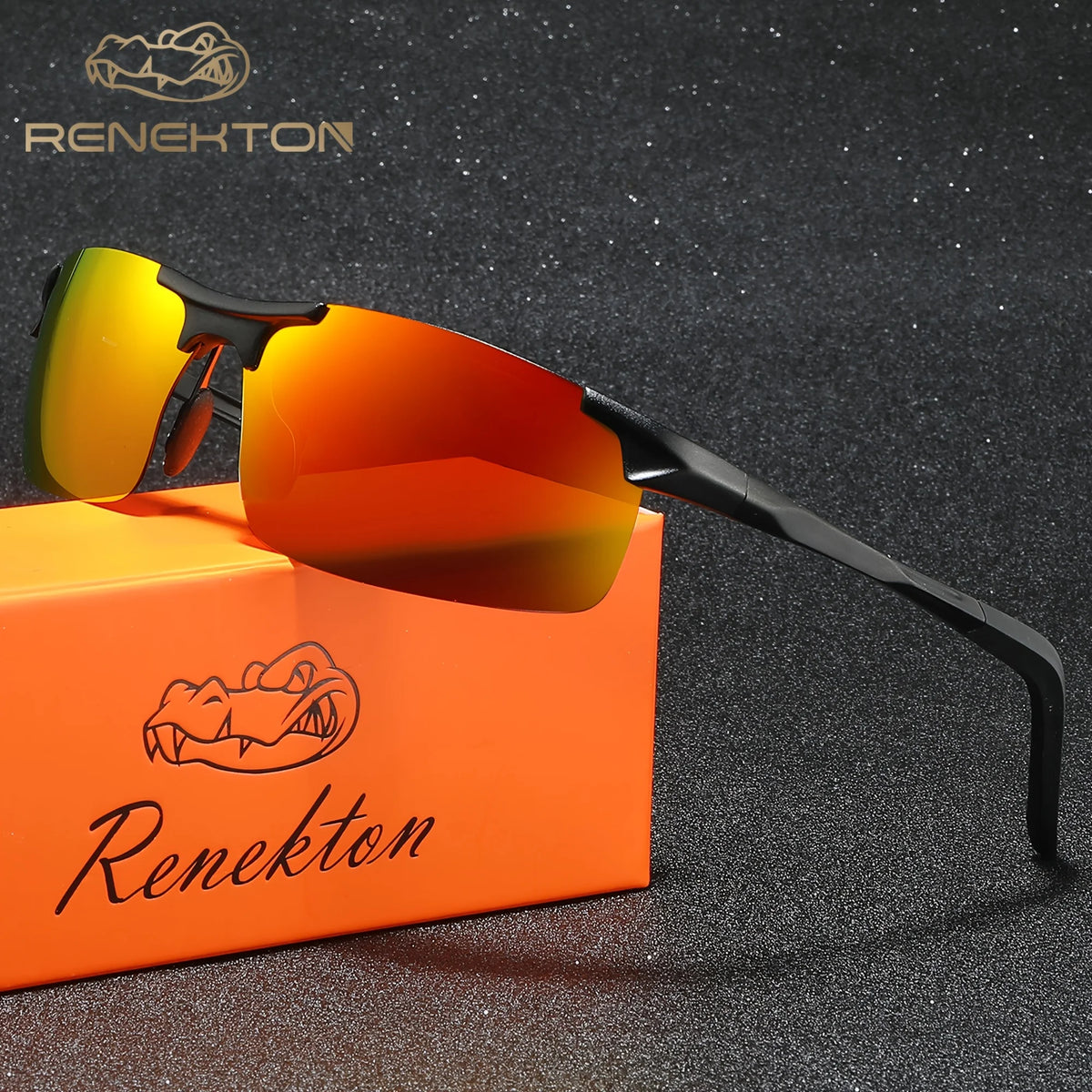 Lunettes de Soleil Polarisées Sans Monture en Alliage — Noir Rouge, photo 9