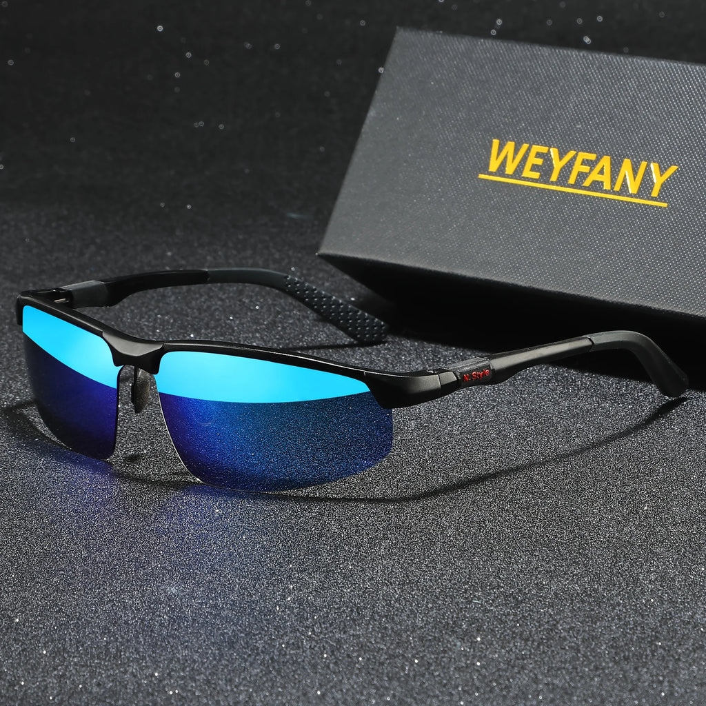 Lunettes de Soleil Polarisées Sans Monture en Aluminium-Magnésium — Noir Bleu