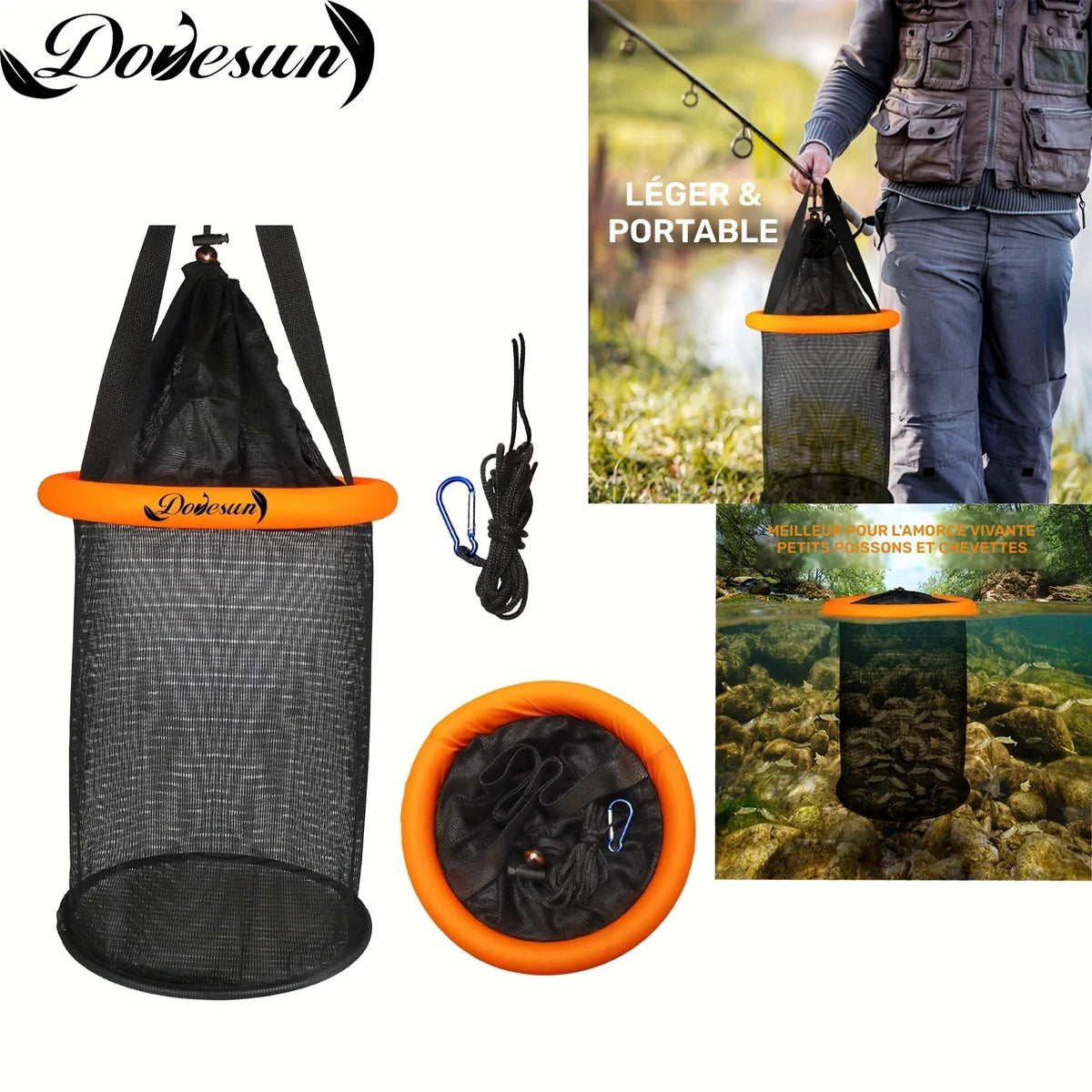 Panier De Pêche Pliable En Nylon Avec Filet