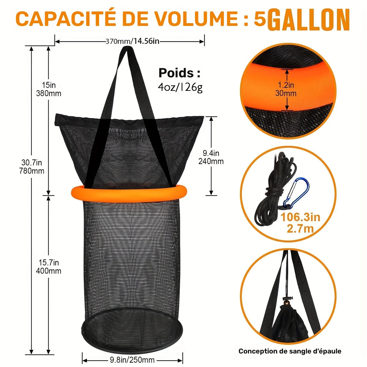 Panier De Pêche Pliable En Nylon Avec Filet — photo 3