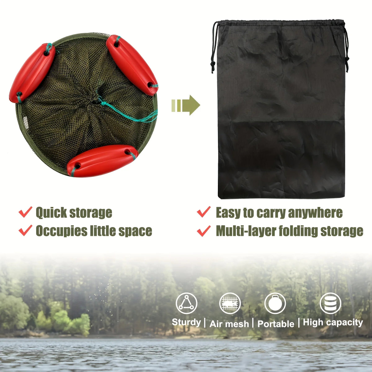 Panier De Pêche Pliable En Nylon Avec Filet — photo 4