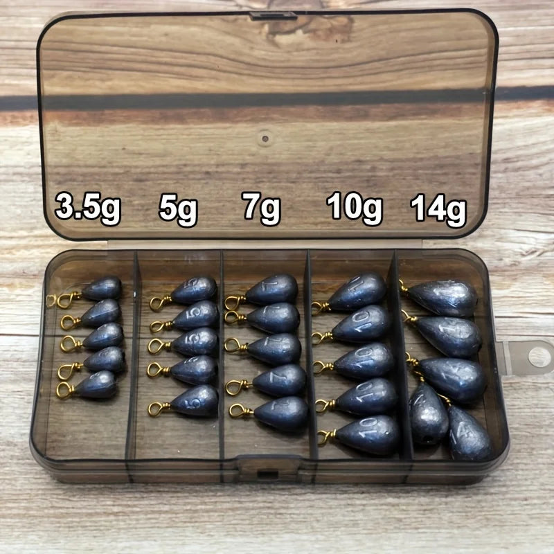 Plombs De Pêche En Forme De Larme Avec Anneau Pivotant — Lot Mixte 25 Pièces