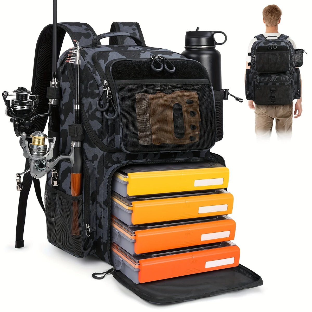 Sac De Pêche 45 L Robuste Avec Support De Canne