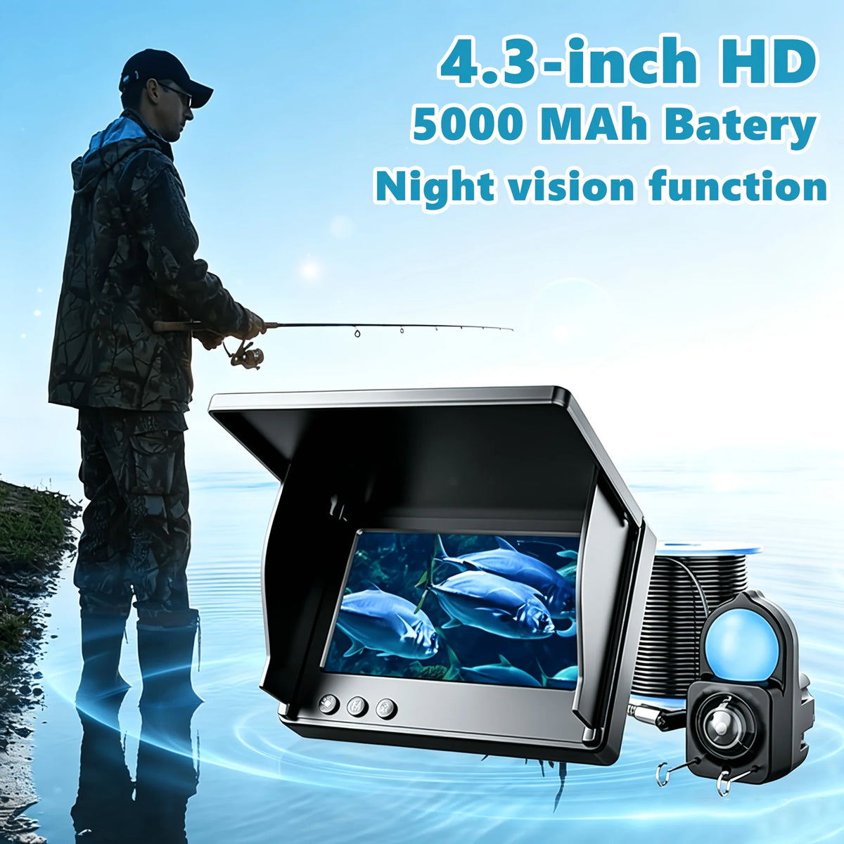 Sondeur de Poissons avec Écran HD 4,3 Pouces