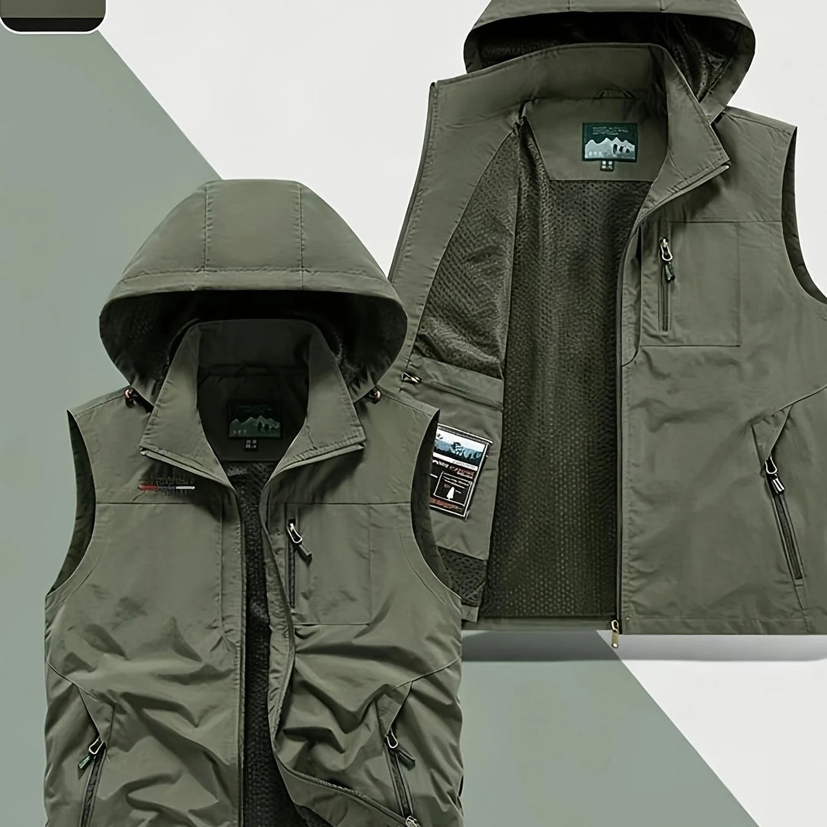Veste Sans Manches À Capuche Cargo Légère — Vert Olive, photo 11