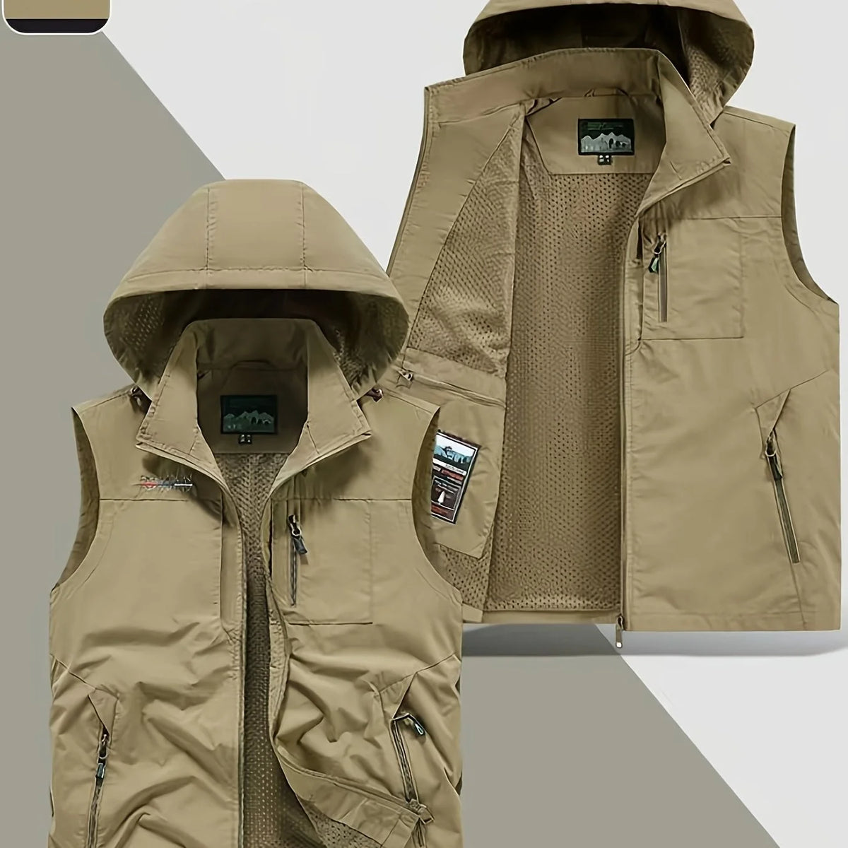 Veste Sans Manches À Capuche Cargo Légère — Kaki, photo 13